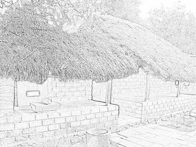 sketch of model thatched hut
