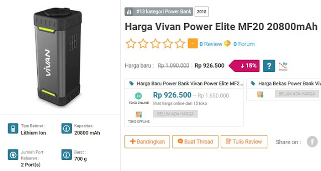 Power Bank Terbaik &Terkuat - Vivan Elite 20800 mAH