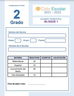 Examen Trimestral Bloque 1 Segundo grado 2021-2022