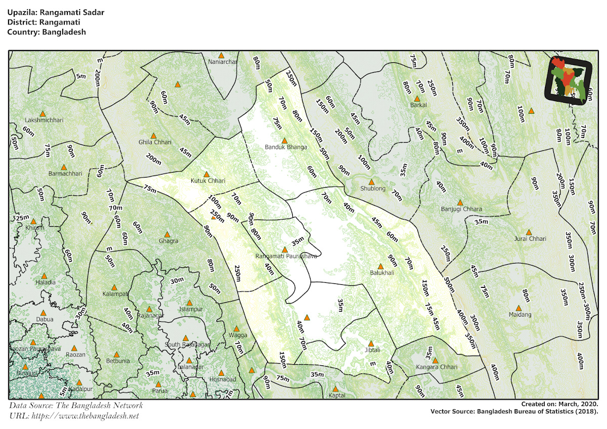 Rangamati Sadar Upazila Elevation Map Rangamati District Bangladesh