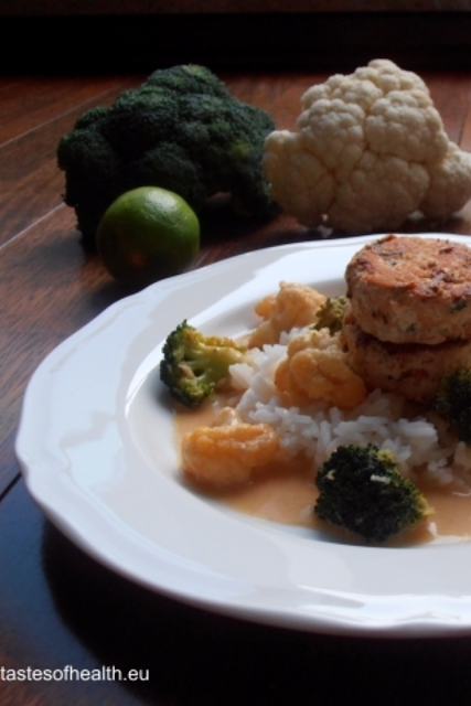 fish cake, coconut, vegetables, broccoli, cauliflower, coconut milk, fish, cod, white fish, recipe, recipes, healthy