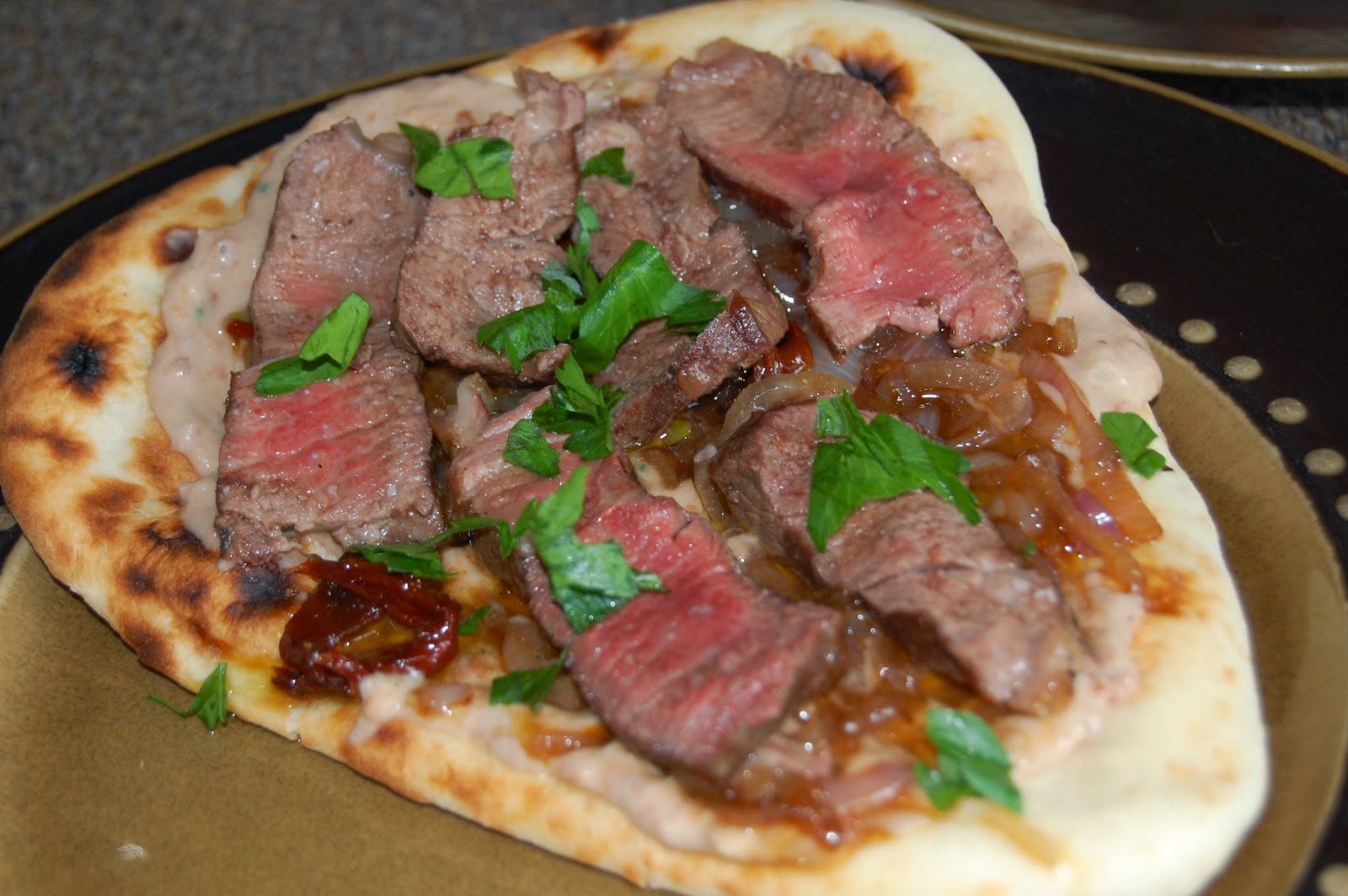 Kitchen Curiosities and more... Beef and Sundried Tomato Flatbread Pizzas
