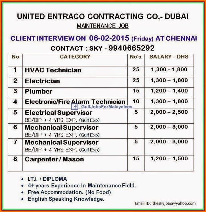 United Entraco Contracting Company Dubai Job Vacancies