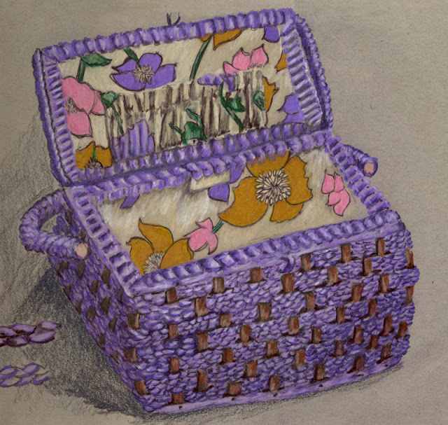 Colored pencil drawing -- sewing basket