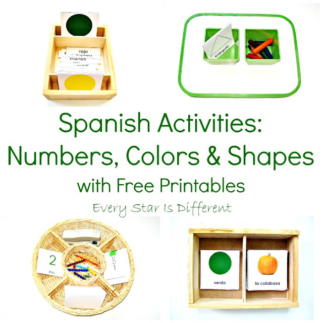 Spanish letter, number, color and shape activities and free printables for kids.