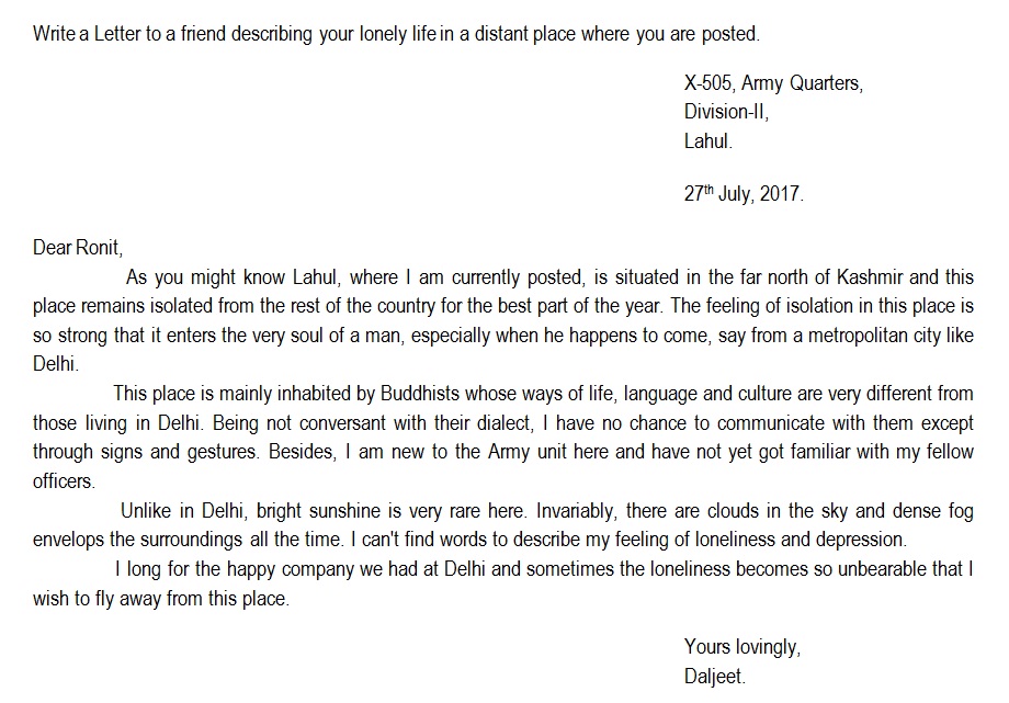 SAMPLE OF AN INFORMAL LETTER