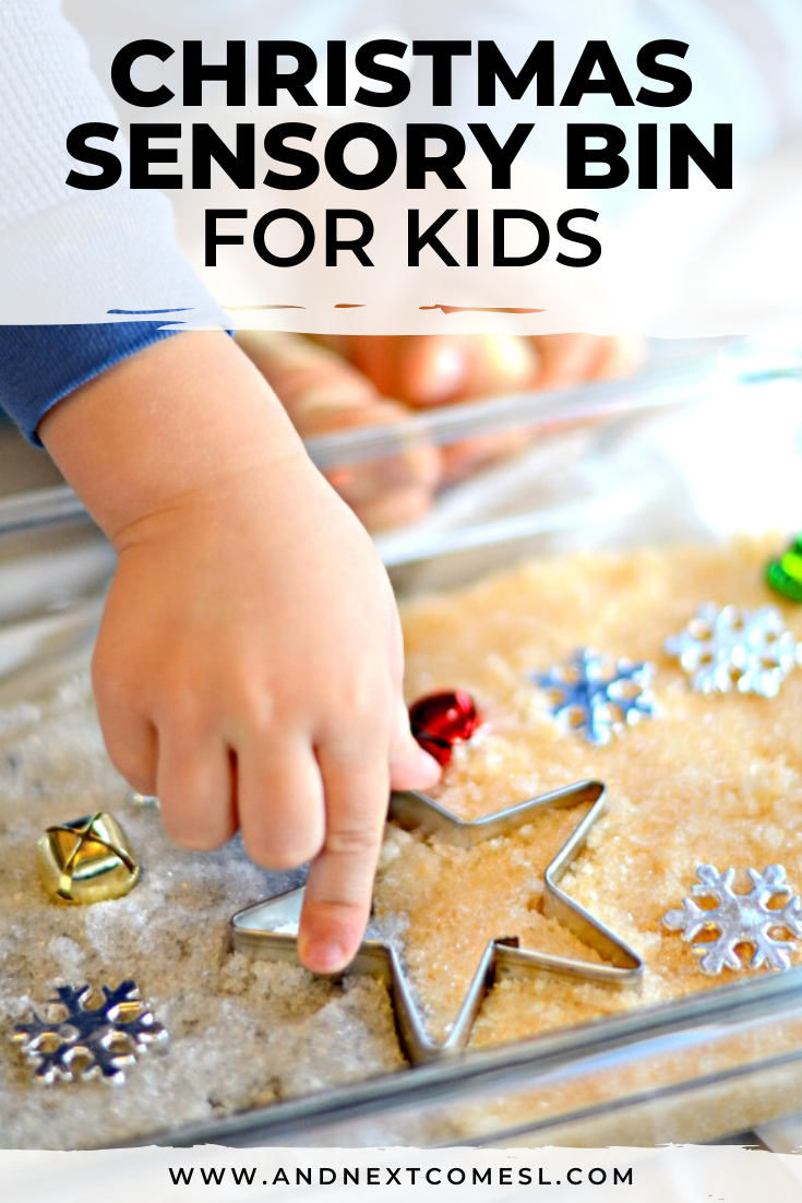 Christmas Sensory Bin with Gold & Silver Dyed Epsom Salt