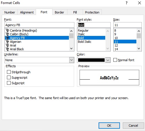 cara format cell data font