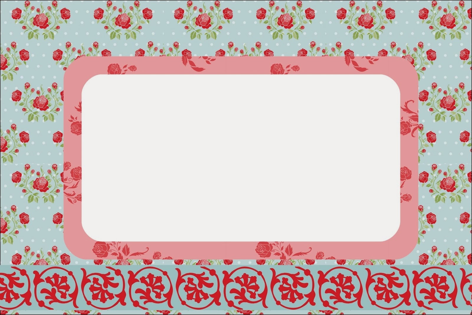 Rosas Rojas en Fondo Celeste: Invitaciones para Imprimir Gratis. Para hacer invitaciones, tarjetas, marcos de fotos o etiquetas, para imprimir gratis de Shabby Chic de Rosas Rojas en Fondo Celeste.
