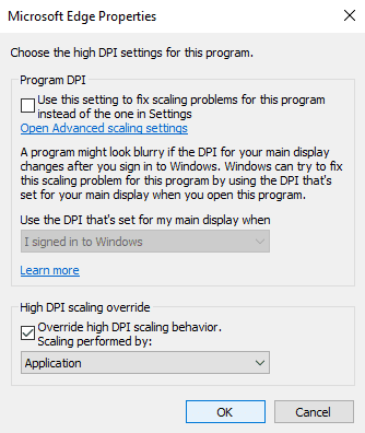 Diálogo de apertura de archivo borroso en Microsoft Edge.