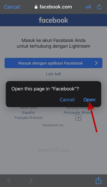 Cara daftar Lightroom dengan Facebook
