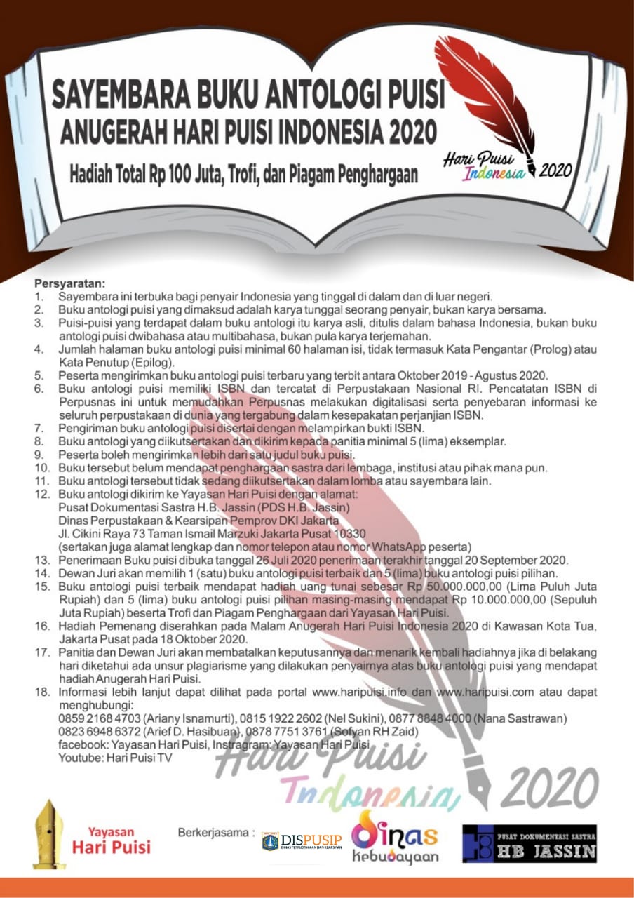 Daftar Buku Puisi Sayembara Hari Puisi Indonesia 2020 Periode 26 Juli 20 September 2020 Hari Puisi