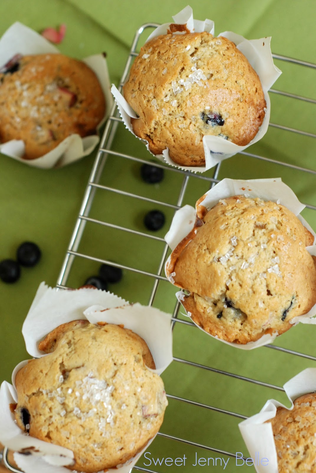 Super Easy Berry Rhubarb Muffins Sweet Jenny Belle easy sugar