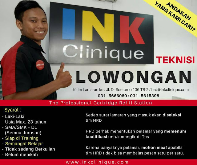 lowongan kerja teknisi INK Clinique Surabaya