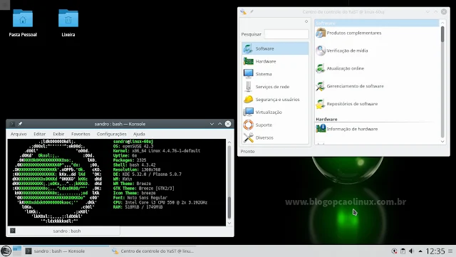 Área de trabalho do openSUSE Leap 42.3 KDE Plasma