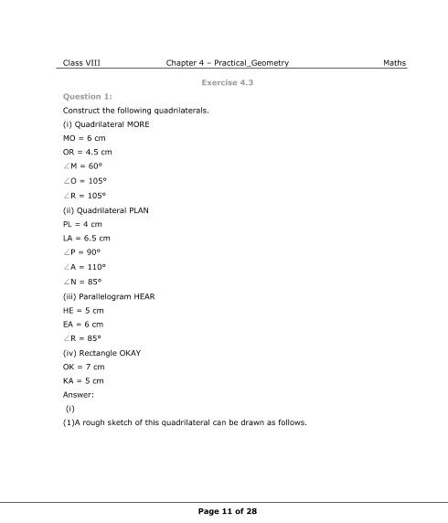 NCERT Solutions For Class 8 Maths Chapter 4 Practical Geometry