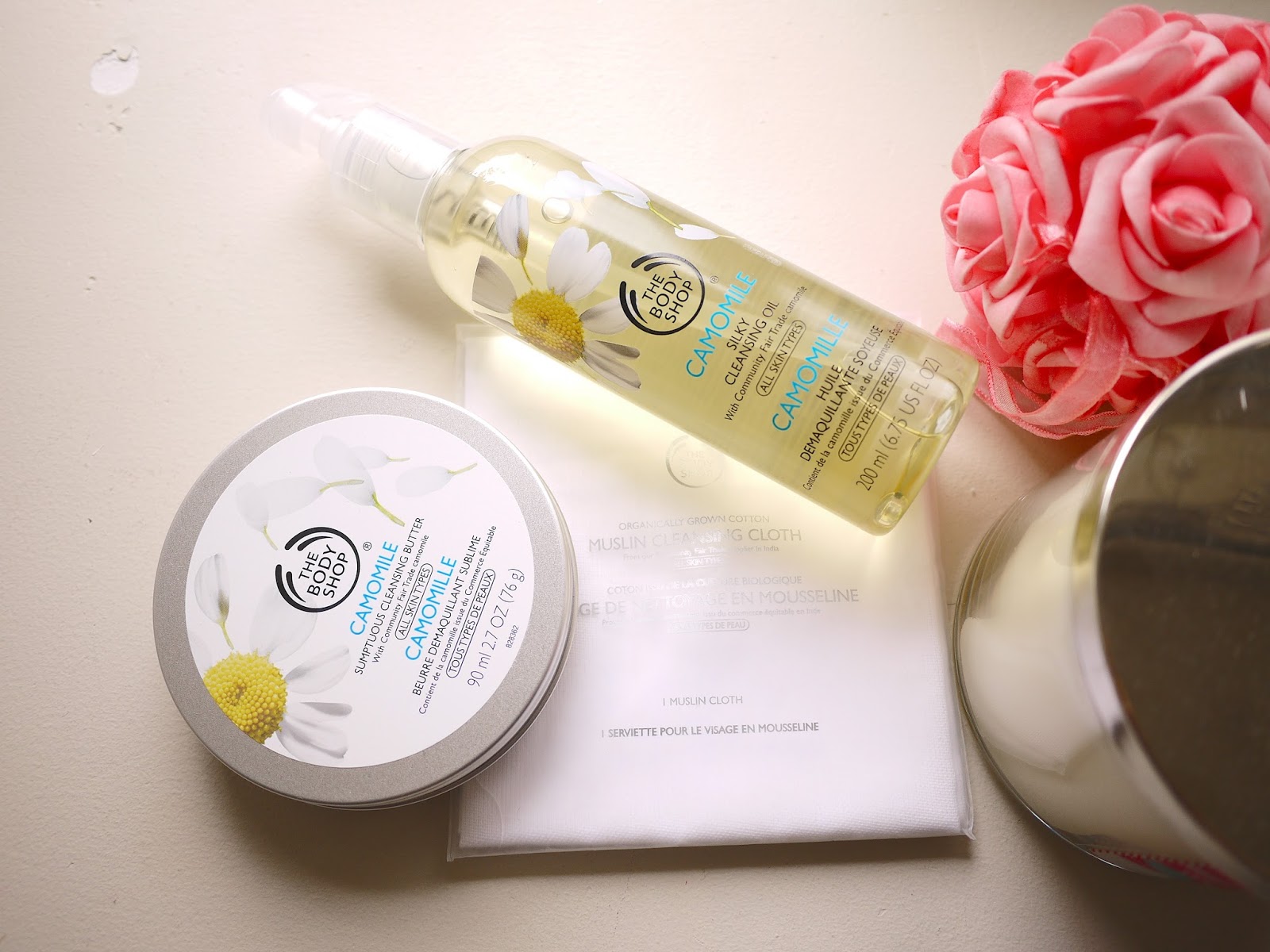 The Body Shop Camomile Silky Cleansing Oil review, The Body Shop Camomile Sumptuous Cleansing Butter, The Body Shop Muslin Cleansing Cloth review