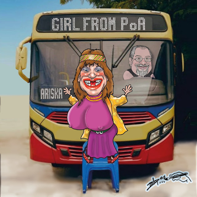 Ariska Mel pede carona no ônibus "Girl From Rio". Ops "Girl From PoA"