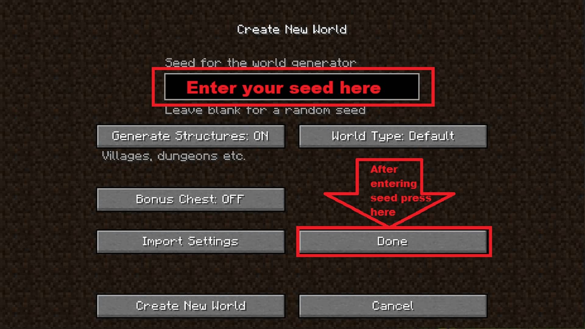 how to enter seed in minecraft