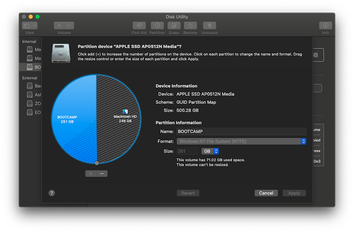 Bootcamp de partition de disque