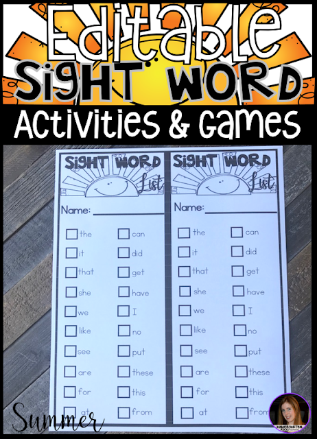 Are you looking for summer themed sight word activities, printables and games that you can change to meet the needs of your kindergarten and/or first grade children? Then, you will love Summer Editable Sight Words Printables, Activities and Games. Type in 20 sight words on one list and they will spread throughout all of the activities.