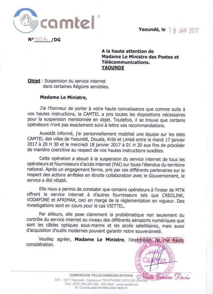 AT LEAST IN CAMEROON, BIYA DOES NOT SAY THAT INTERNET IS SHUT DOWN