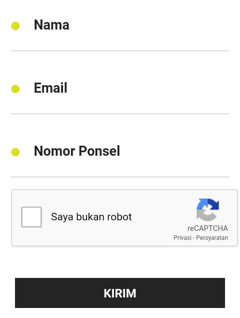 isi Nama lengkap, Email, dan Nomor Handphone. Kemudian lewati Captcha dan pilih "Submit".