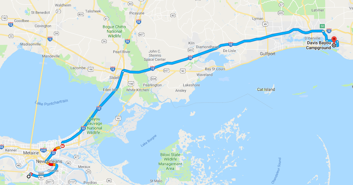 Here we go. Southern States. Day 51 New Orleans to Biloxi