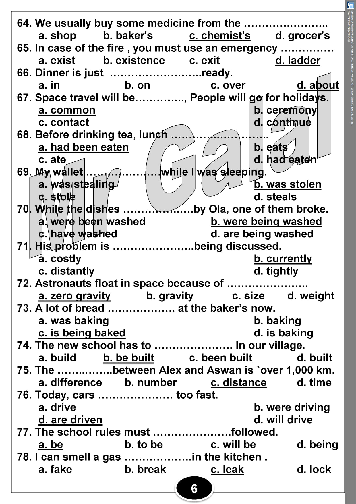 210 جملة اختيارى قواعد وكلمات بالاجابات على منهج اللغة الانجليزية الـ 16 وحده ثالثة ثانوي 7