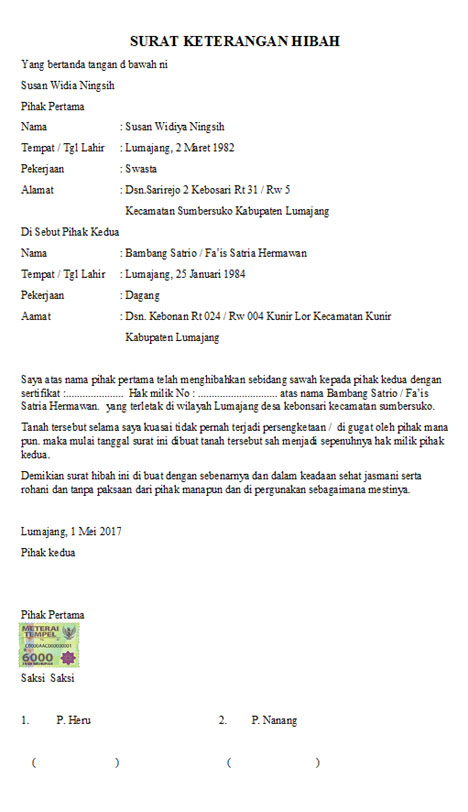 Contoh Surat Hibah Tanah 2018 Pdf Suratmenyuratnet