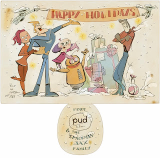 Spaceman Jax Holiday Season Card from PUD Film - Curio & Co. www.curioandco.com - design and illustration by Cesare Asaro under pseudonym Philp La Carta