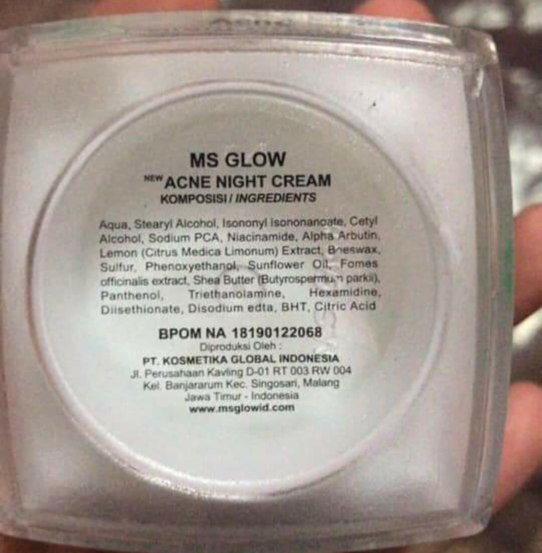Cek Ingredients Ms Glow Acne Night Cream SKINCAPEDIA