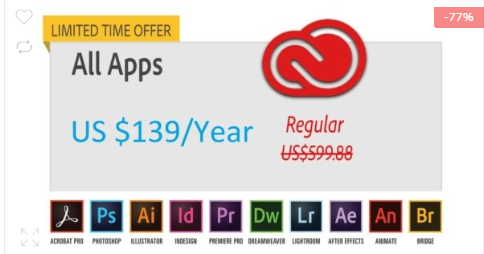 Adobe Creative Cloud 12 months subscription membership All Apps - Win/MAC