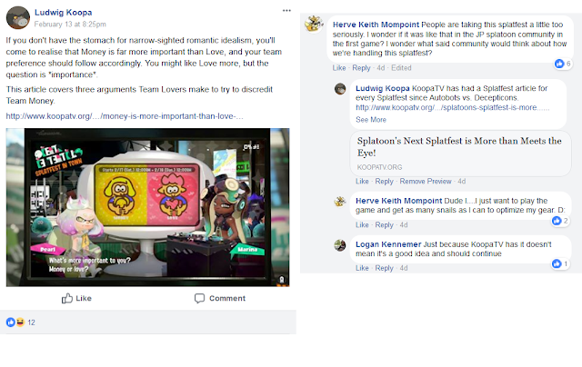 Splatoon 2 Facebook group hates KoopaTV Splatoon 2 Facebook group hates KoopaTV Splatfest discussion Love vs. Money anti-intellectual