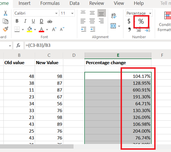 Cómo calcular el cambio porcentual en Excel
