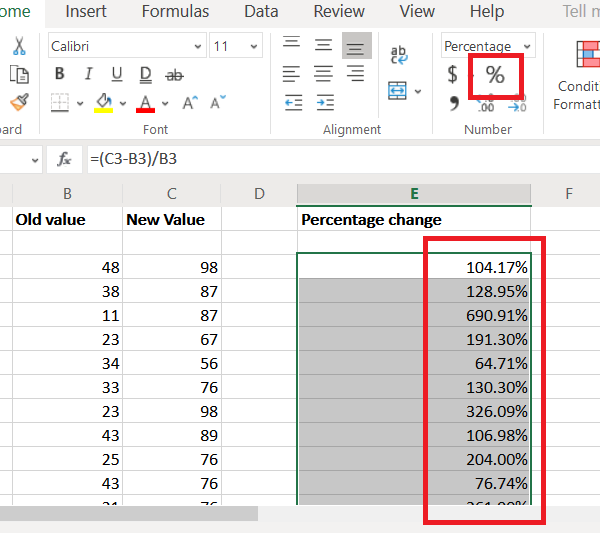 วิธีคำนวณเปอร์เซ็นต์การเปลี่ยนแปลงใน Excel