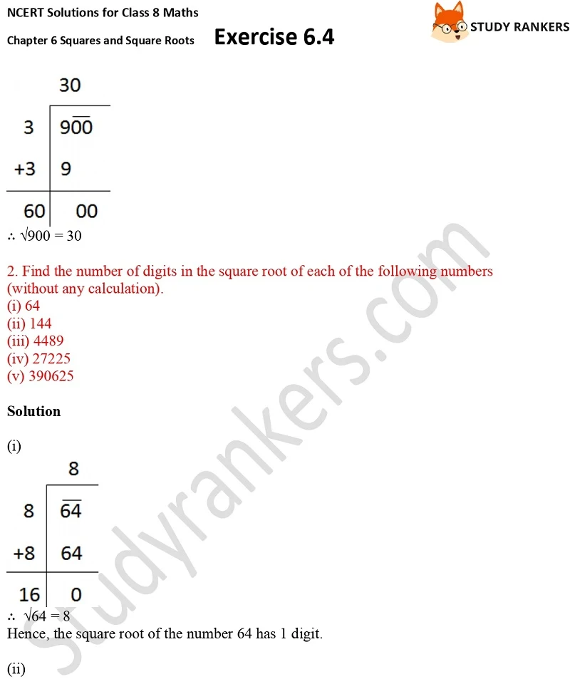 NCERT Solutions for Class 8 Maths Ch 6 Squares and Square Roots Exercise 6.4 5