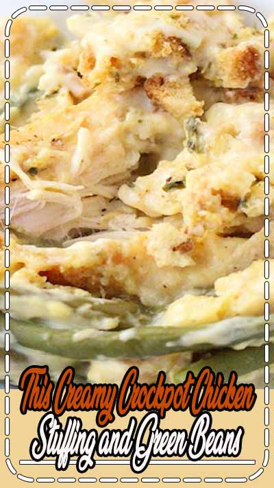 This Creamy Crockpot Chicken Stuffing and Green Beans is the one-pot hotdish at its best. It literally takes only a few minutes to put it together.