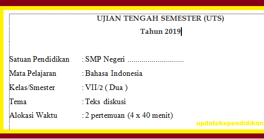 Soal Uts Pts Bahasa Indonesia Kelas 7 Semester 2 Tahun 2019 2020 Update Info Pendidikan