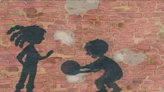 The shadows reflected on the wall play basketball and another shadow joins them in their game as a friend. Sesame Street Preschool is Cool Making Friends