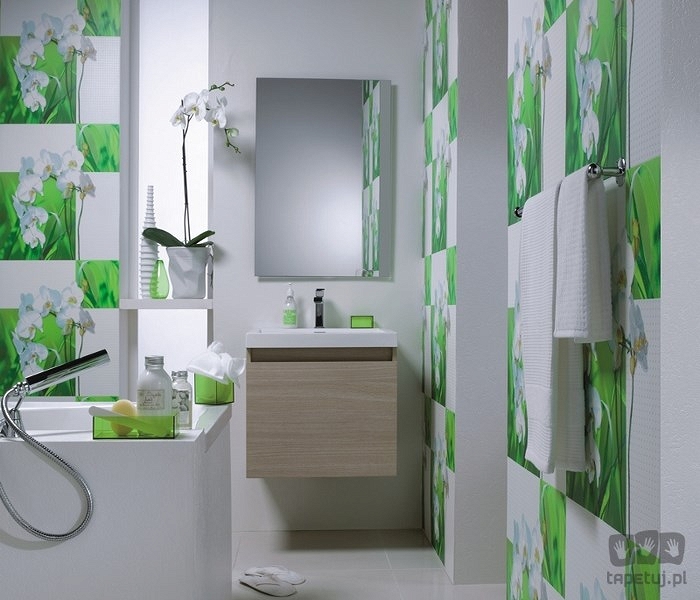 biało-zielona łazienka