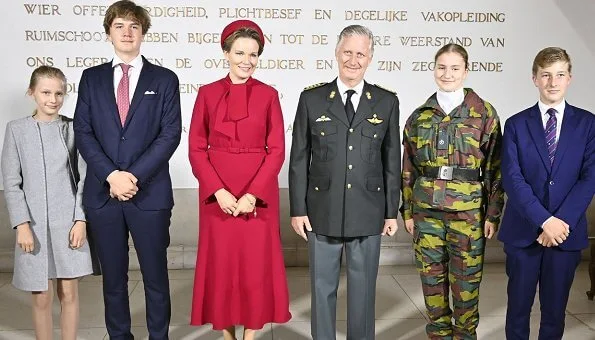 Queen Mathilde wore a new hairy mohair jacket and wool crepe dress from Natan. Crown Princess Elisabeth, Princess Eleonore