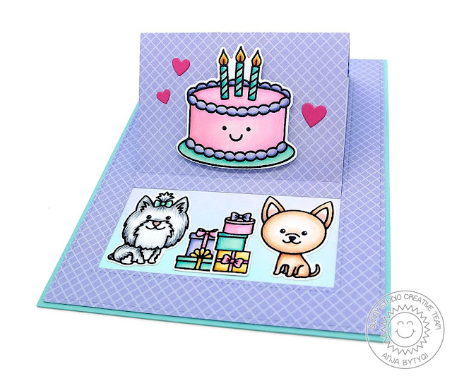 Sunny Studio Stamps: Puppy Dog Kisses Fancy Frames Dies Sliding Window Dies Happy Birthday Card by Anja Bytyqi
