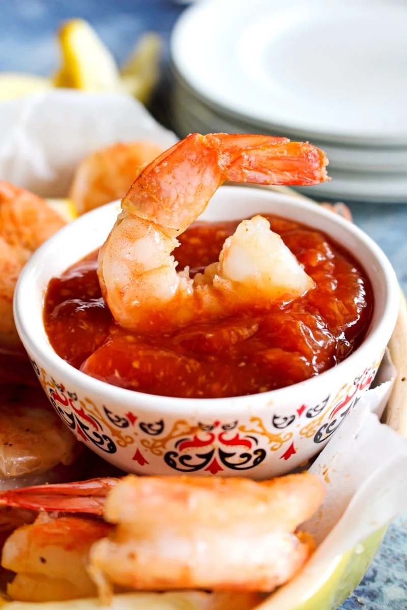 This easy recipe for Homemade Cocktail Sauce can be made in just five minutes with five simple ingredients. It's the perfect pair for your shrimp! #cocktailsauce #shrimp