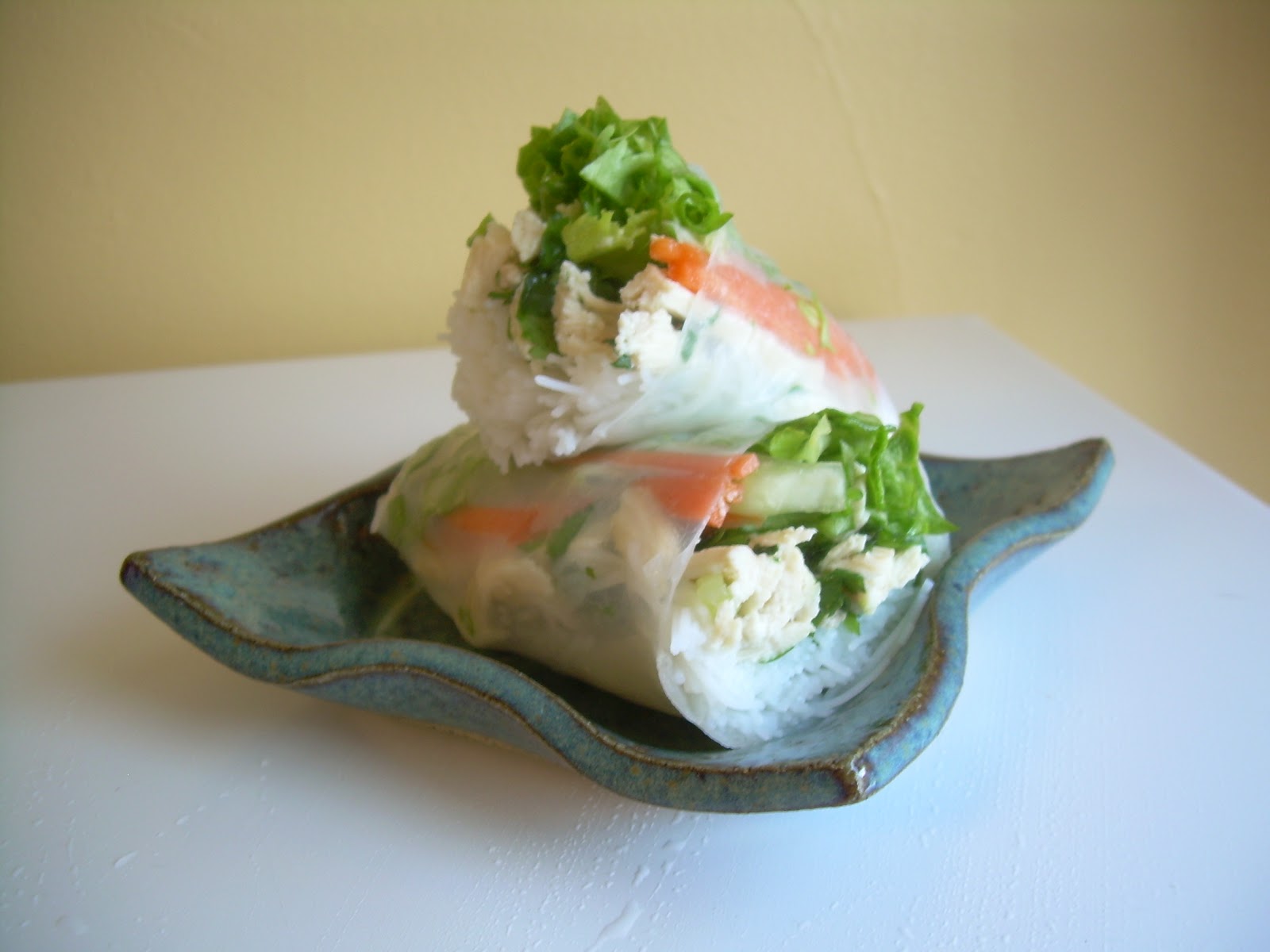 Spring Rolls with Chicken Salad and Peanut Sauce