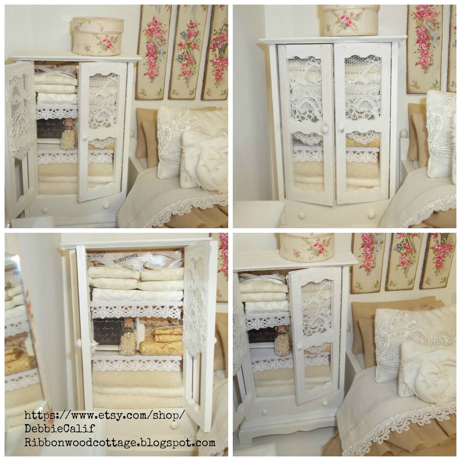 Ribbonwood Cottage Shabby bedding and linen hutch