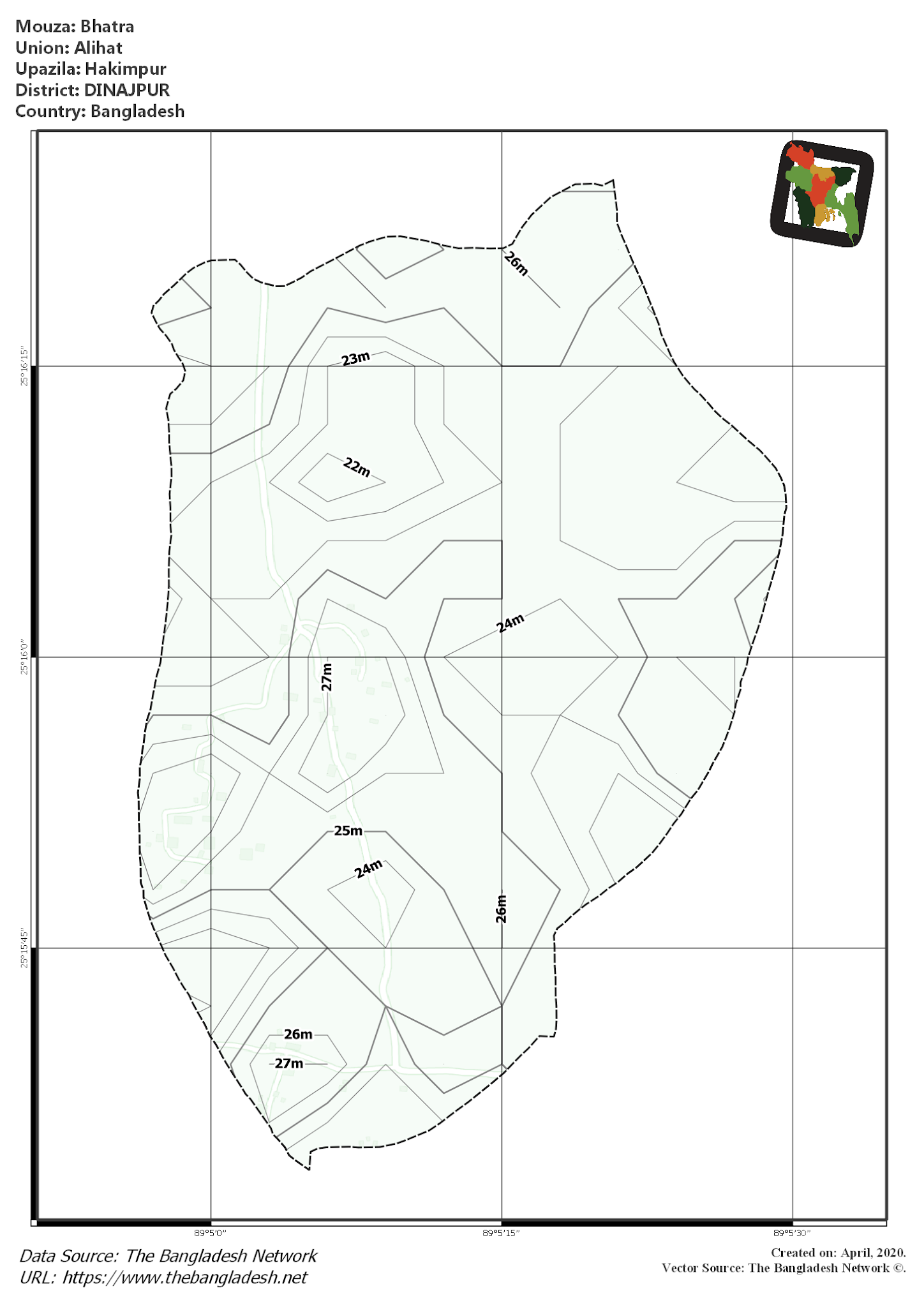 Map of Bhatra Mouza of Hakimpur Upazila, DINAJPUR, Bangladesh.