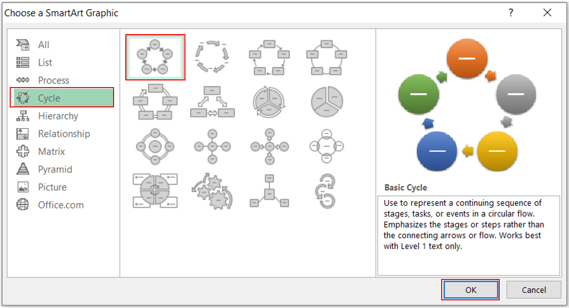 Insert SmartArt Graphic in Excel