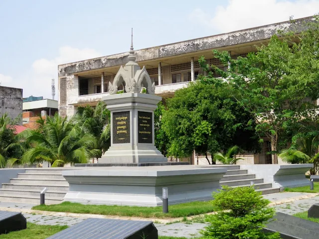 Memorial monument at Tuol Sleng Genocide Museum in Phnom Penh Cambodia