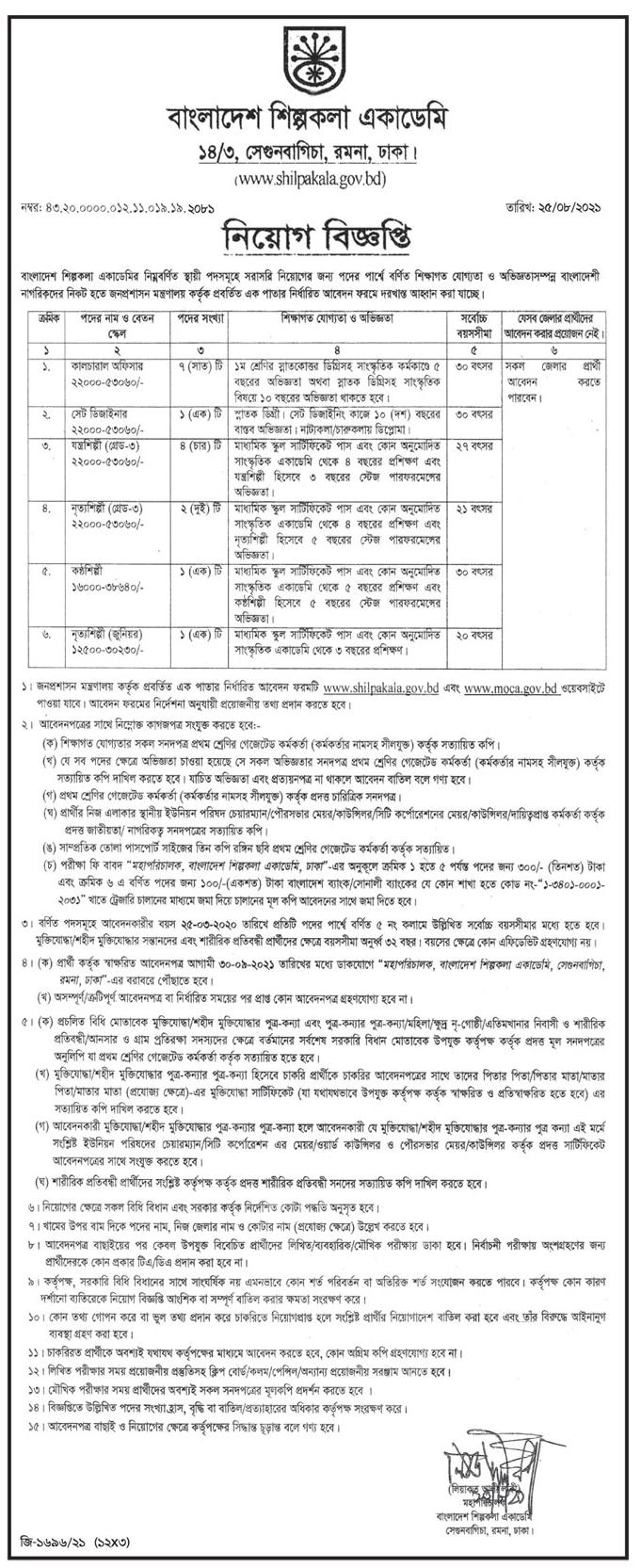 Bangladesh Shilpakala Academy Job Circular